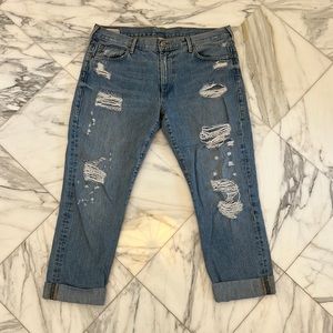 True Religion "Audrey" mid rise distressed slim boyfriend jeans
